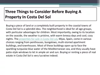 Three Things to Consider Before Buying A Property In Costa Del Sol