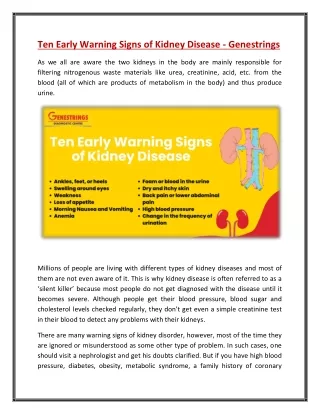 Ten Early Warning Signs of Kidney Disease - Genestrings