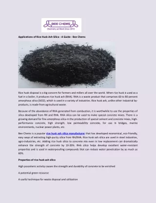 Applications of Rice Husk Ash Silica - Bee Chems