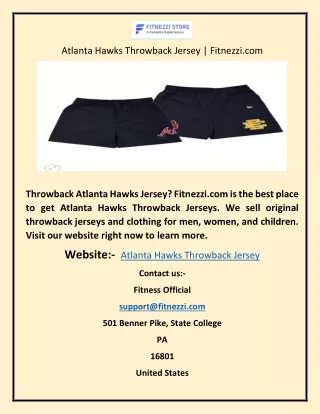 Atlanta Hawks Throwback Jersey  Fitnezzi.com