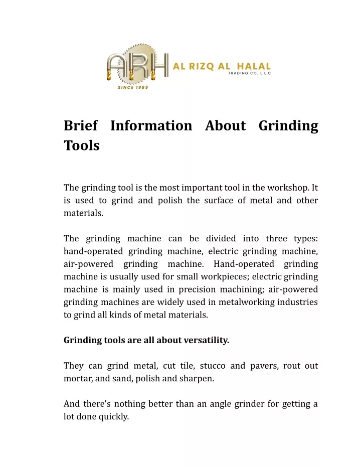 brief information about grinding tools