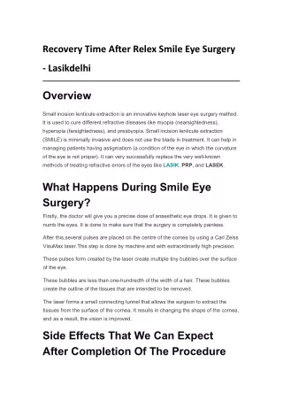 Recovery Time After Relex Smile Eye Surgery - Lasikdelhi