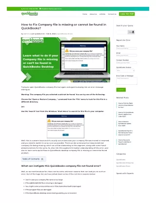 Fix QuickBooks Company File is Missing or Cannot be Found Issue