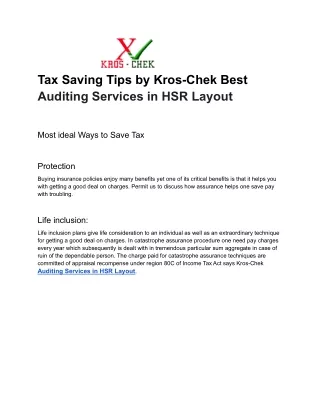 Tax Saving Tips by Kros-Chek Best Auditing Services in HSR Layout
