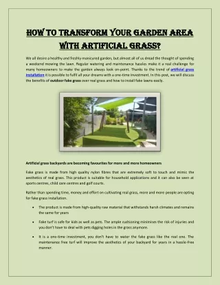 How To Transform Your Garden Area with Artificial Grass