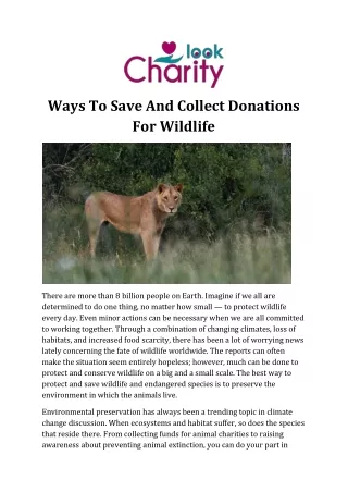 Ways To Save And Collect Donations For Wildlife