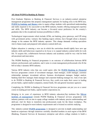 all about pgdm in banking finance