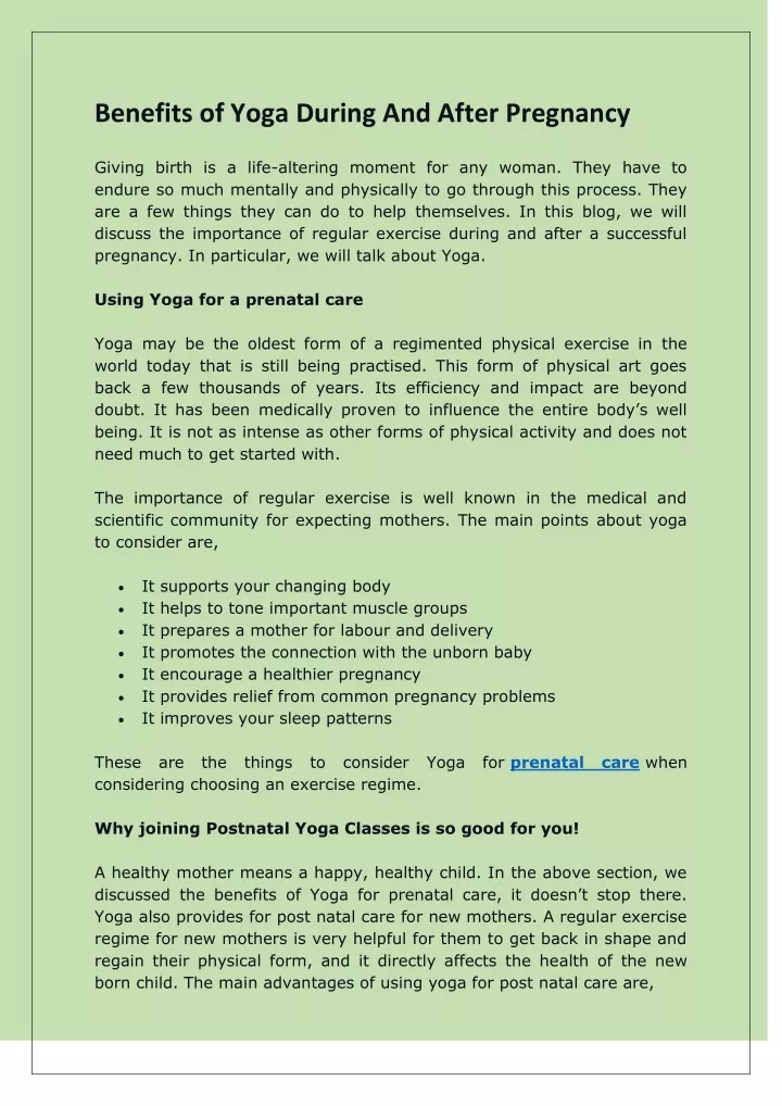 benefits of yoga during and after pregnancy