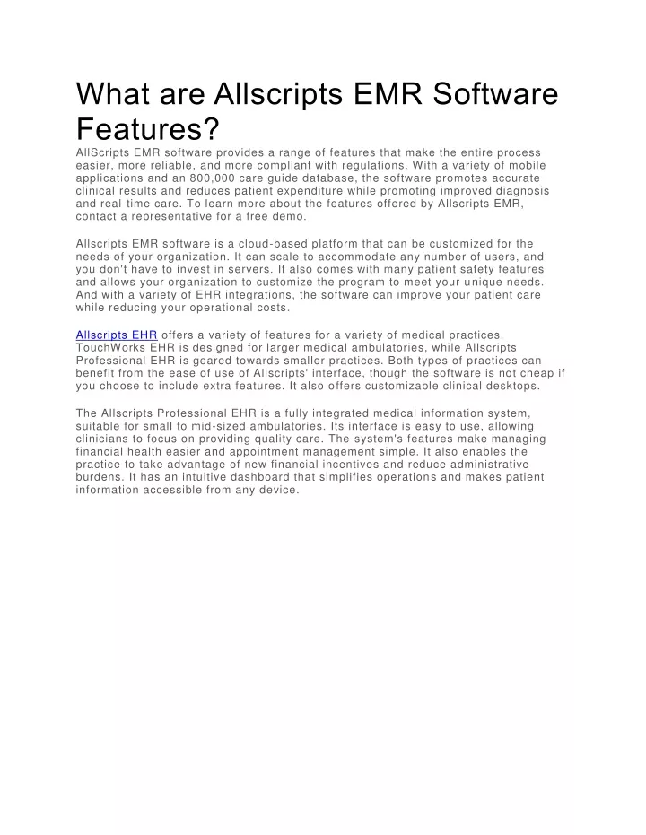 what are allscripts emr software features