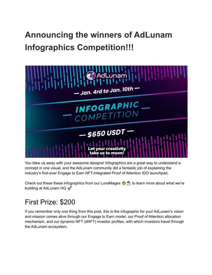 announcing the winners of adlunam infographics