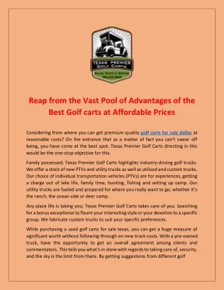 Get Most Reliable Golf Carts for Sale Dallas from Texas Premier Golf Carts