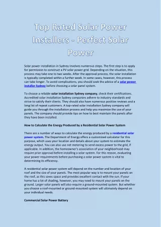 Top Rated Solar Power Installers
