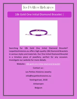 18k Gold One Initial Diamond Bracelet | Lespetiteshistoires.eu