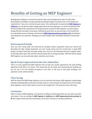 Benefits of Getting an MEP Engineer