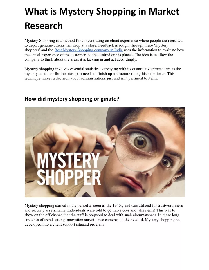 what is mystery shopping in market research