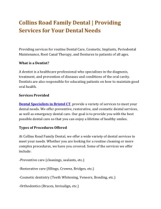 Dental Specialists in Bristol CT