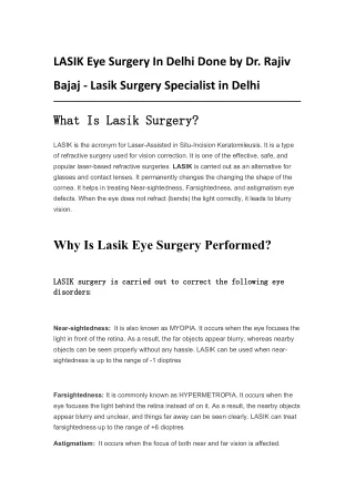 LASIK Eye Surgery In Delhi Done by Dr. Rajiv Bajaj - Lasik Surgery Specialist in Delhi