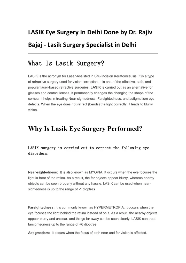 lasik eye surgery in delhi done by dr rajiv
