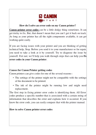 Error Code on my Canon Printer