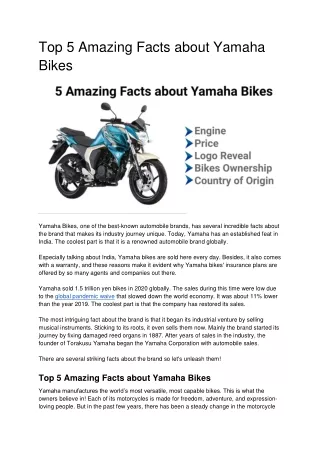 Top 5 Amazing Facts about Yamaha Bikes