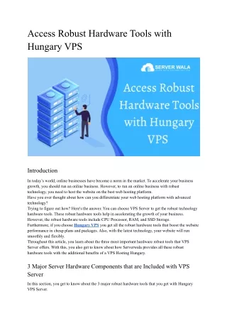 Access Robust Hardware Tools with Hungary VPS
