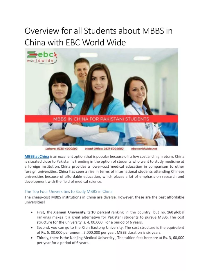 overview for all students about mbbs in china