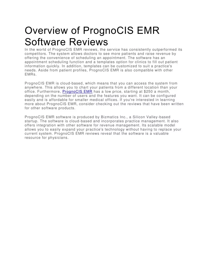 overview of prognocis emr software reviews