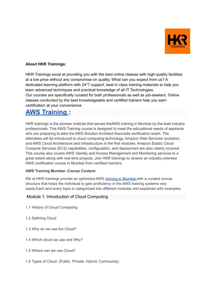 about hkr trainings