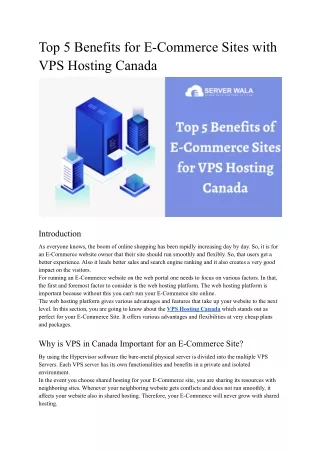 Top 5 Benefits of E-Commerce Sites for VPS Hosting Canada