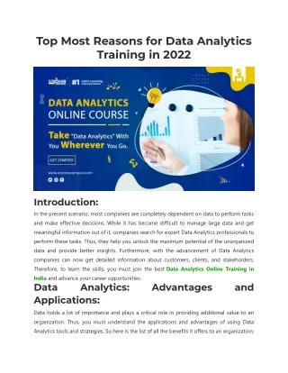 Top Most Reasons for Data Analytics Training in 2022