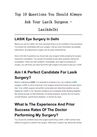 Top 10 Questions You Should Always Ask Your Lasik Surgeon - Lasikdelhi