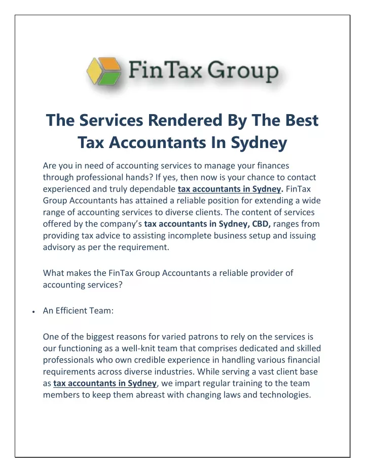 the services rendered by the best tax accountants