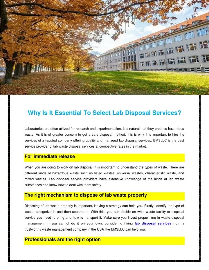 why is it essential to select lab disposal
