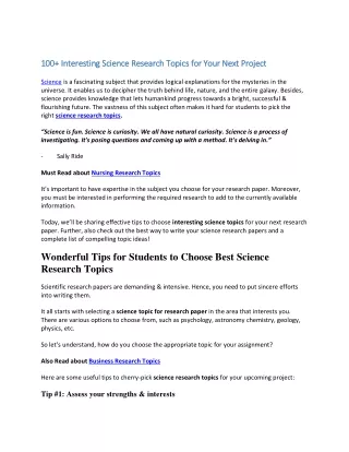 100 interesting science research topics for your