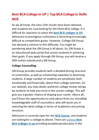 Best BCA College in UP