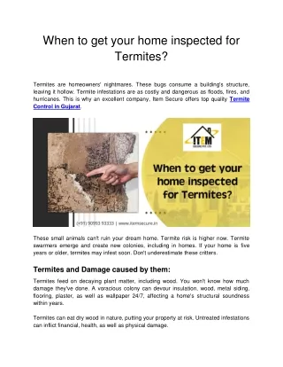 When to get your home inspected for Termites?