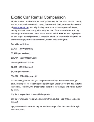 Exotic Car Rental Comparison