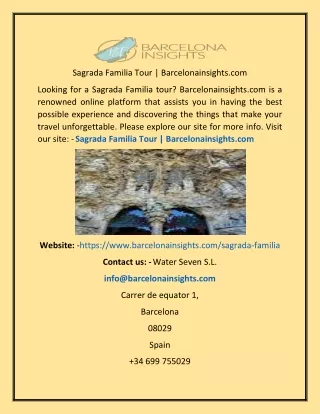 Sagrada Familia Tour Barcelonainsights