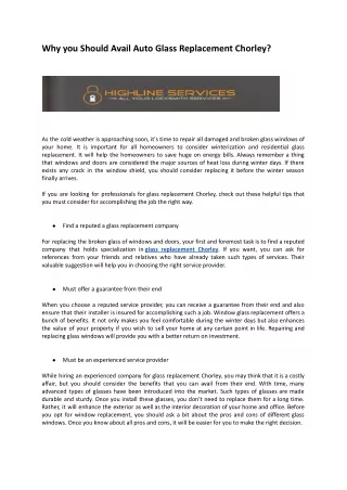why you should avail auto glass replacement