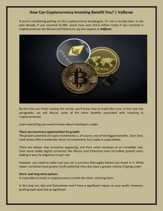 How Can Cryptocurrency Investing Benefit You? | Valforex