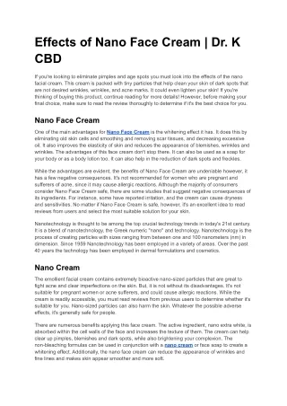 Effects of Nano Face Cream | Dr. K CBD