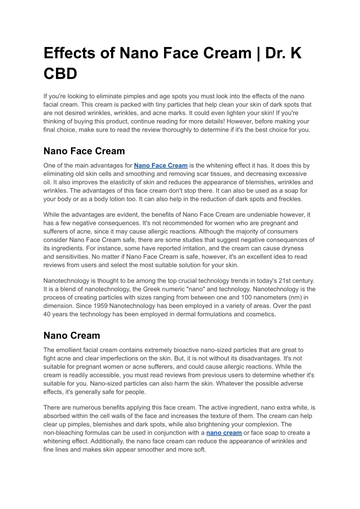 effects of nano face cream dr k cbd