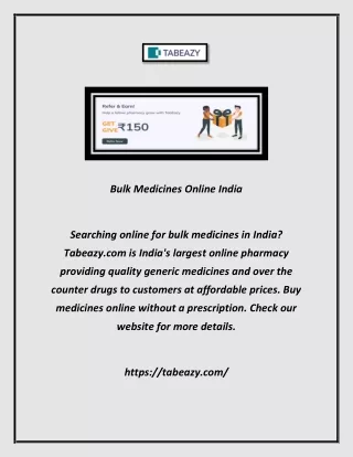 Bulk Medicines Online India | Tabeazy.com