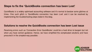 steps to fix the quickbooks connection has been lost