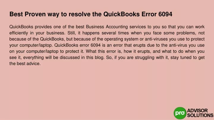 best proven way to resolve the quickbooks error 6094