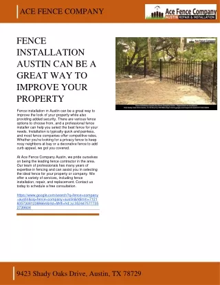 ACE FENCE COMPANY - FENCE INSTALLATION AUSTIN CAN BE A GREAT WAY TO IMPROVE YOUR PROPERTY