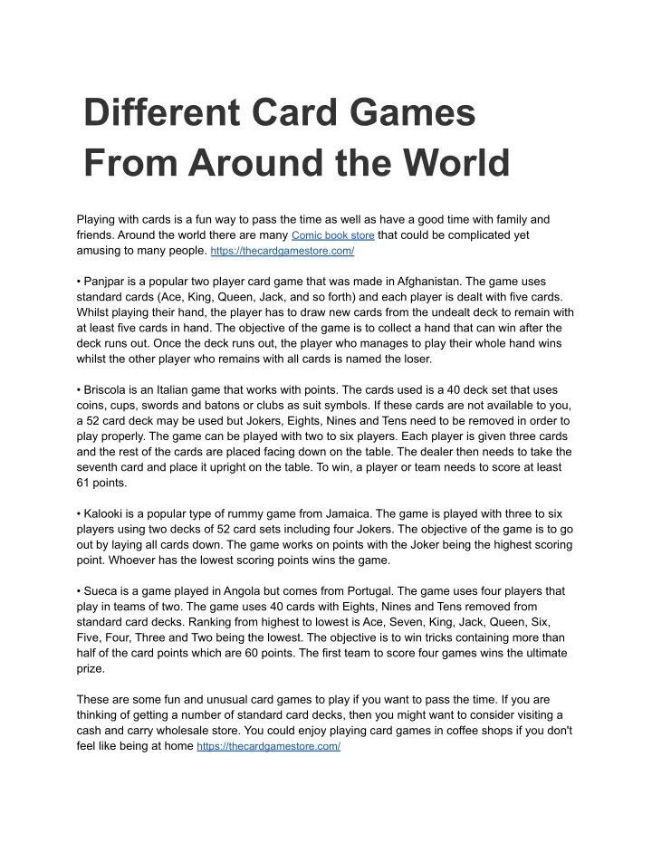 different card games from around the world