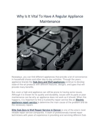 Why Is It Vital To Have A Regular Appliance Maintenance
