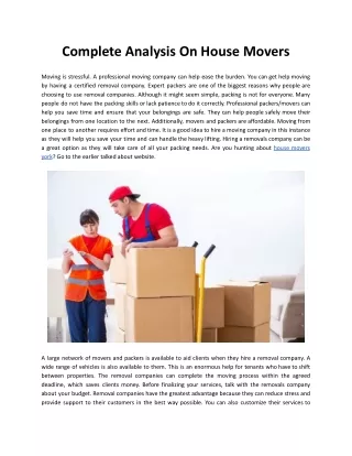 Complete Analysis On House Movers