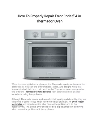 How To Properly Repair Error Code f64 in Thermador Oven
